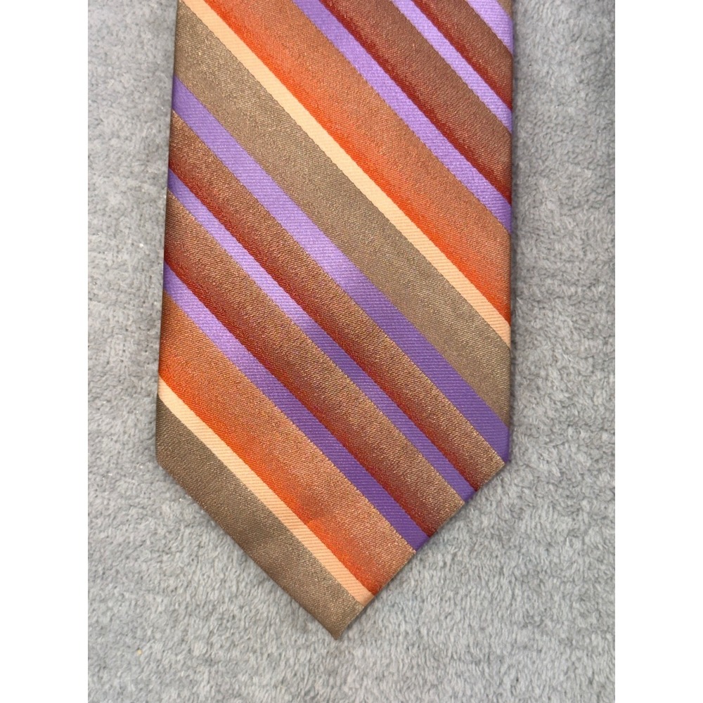 Stacy Adams Mens Striped Necktie Orange Purple Brown Tan Polyester Dress Tie